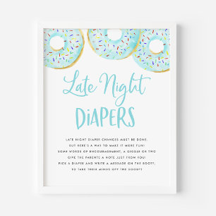 Blå donuts Baby Shower för sent på natten, spel fö Poster