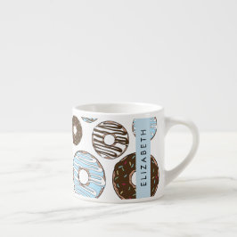 Blå donuts, bruna donuts, Sprinkles, ditt namn Espressomugg