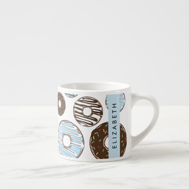 Blå donuts, bruna donuts, Sprinkles, ditt namn Espressomugg (Höger)