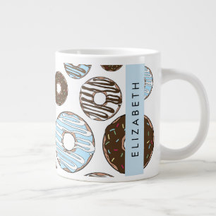 Blå donuts, bruna donuts, Sprinkles, ditt namn Jumbo Mugg