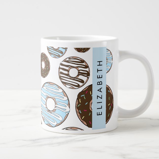 Blå donuts, bruna donuts, Sprinkles, ditt namn Jumbo Mugg (Höger)