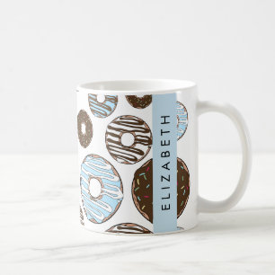 Blå donuts, bruna donuts, Sprinkles, ditt namn Kaffemugg