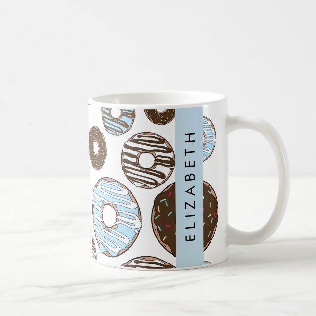 Blå donuts, bruna donuts, Sprinkles, ditt namn Kaffemugg (Höger)