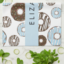 Blå donuts, bruna donuts, Sprinkles, ditt namn Kökshandduk