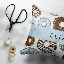 Blå donuts, bruna donuts, Sprinkles, ditt namn Prydnadskudde