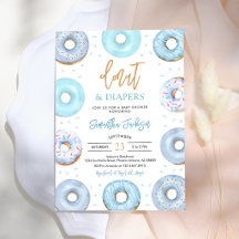Blå Donuts och blöjor Baby Shower Inbjudan