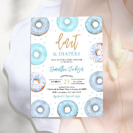 Blå Donuts och blöjor Baby Shower Inbjudan