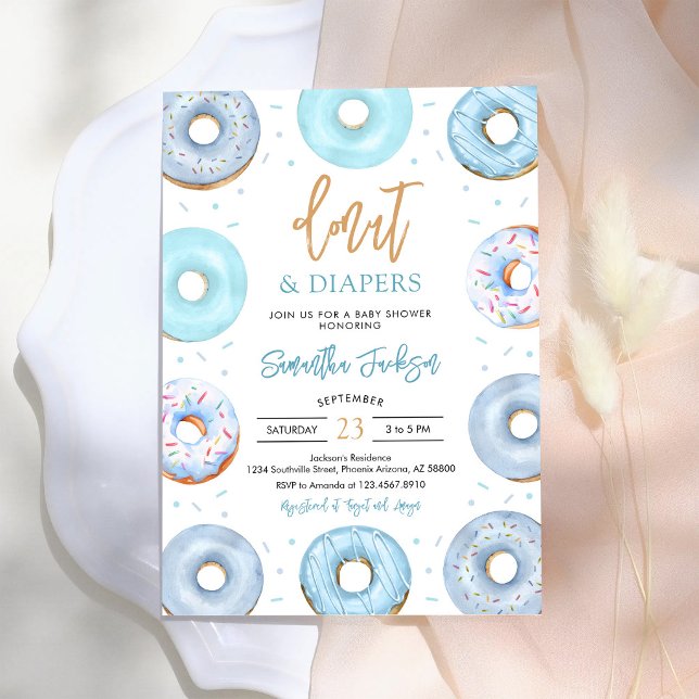 Blå Donuts och blöjor Baby Shower Inbjudan (Skapare uppladdad)