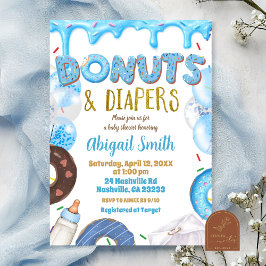 Blå Donuts och blöjor baby shower Inbjudningar