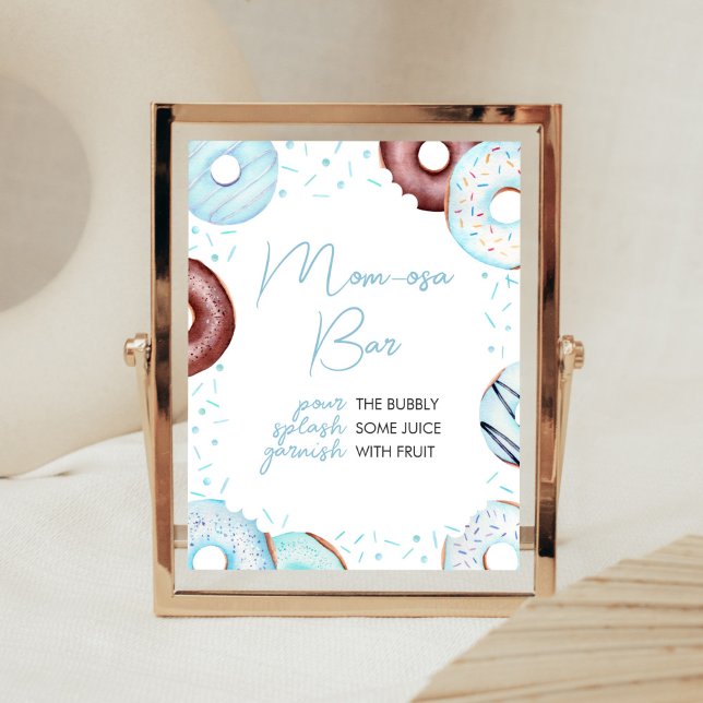 Blå donuts och blöjor Mamma Osa Pub Poster (Donuts and Diapers Baby Shower Mom Osa Bar Sign)