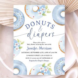 Blå Donuts Och Blöjor Pojke Baby Shower Inbjudan