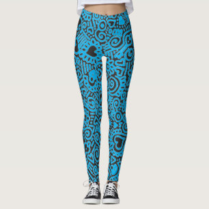 Blå Doodle Mönster Leggings