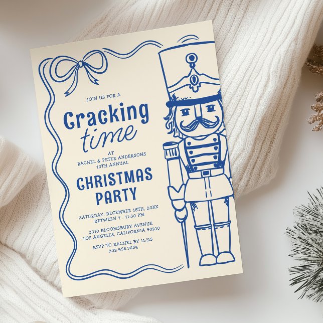 Blå Doodle Nötknäppare Julfestlig Festsammankomst Inbjudningar (Skapare uppladdad)
