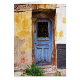 Blå dörr på den grekiska ön Mykonos Hälsningskort
