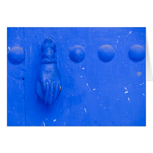 Blå dörrkår hälsningskort (Framsidan Horizontal)