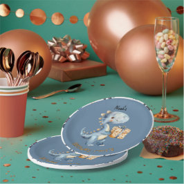 Blå dosinosaur Rawr Birthday Cake Papper Plate