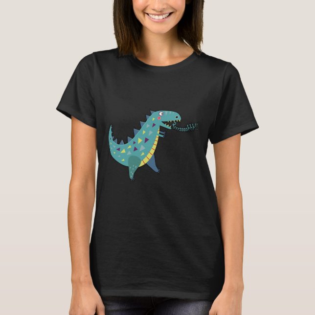 Blå dosinosaur T Rex Ba Shirt (Framsida)
