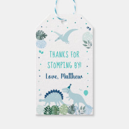 Blå dosinosaur tack för att du stomperade på födel presentetikett