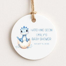 Blå dosinosaur-vattenfärgskraffering snart på baby gåvor etiketter