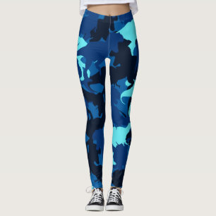 Blå dosinosaurikamouflage Mönster Leggings