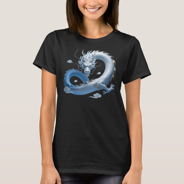 Blå Dragon Konst | Mytisk Fantasy Estetik | Ori T Shirt (Framsida)