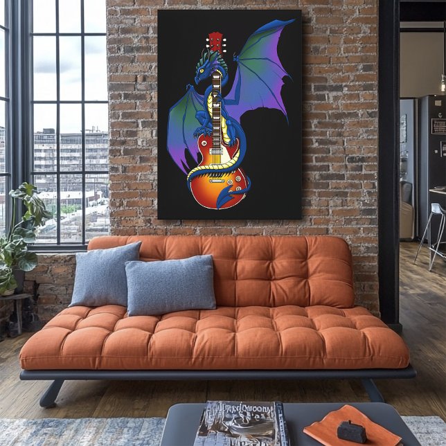 Blå Dragon Sunburst Gitarrmusik Canvastryck (Skapare uppladdad)