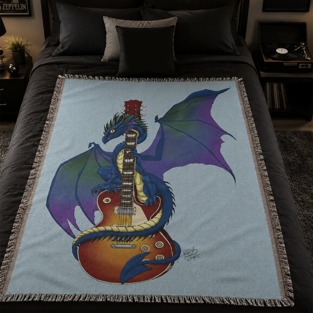Blå Dragon Sunburst Gitarrmusik Filt (Skapare uppladdad)