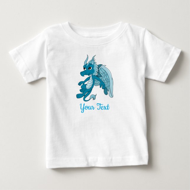 Blå Dragon Tecknad Baby T-Shirt (Framsida)