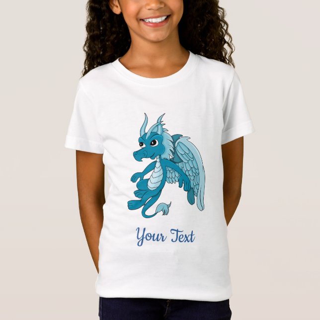 Blå dragon tecknad T-Shirt (Framsida)