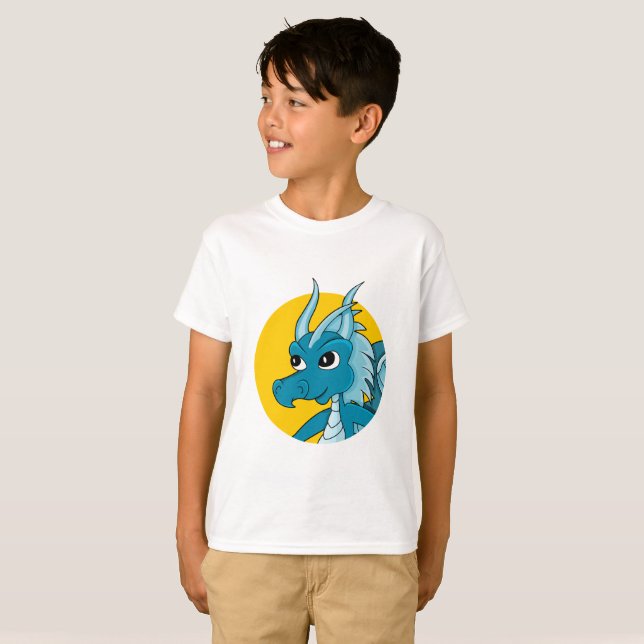 Blå dragon tecknad T-Shirt (Hel framsida)