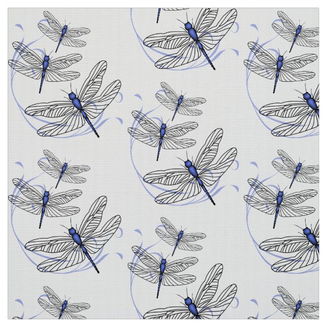 Blå Dragonflies Fabric Tyg (Provkarta)