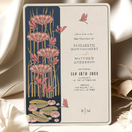 Blå dragonfly Belle Epoque Nouveau Bröllop Inbjudningar