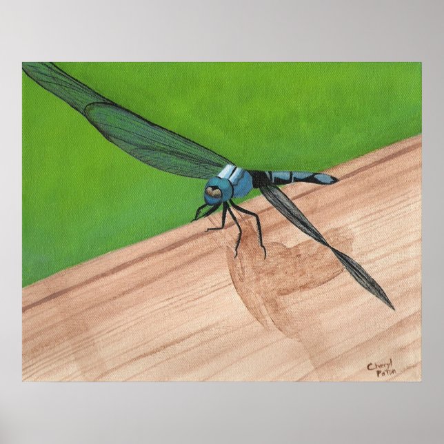 Blå Dragonfly-Insekt på en Poster järnväg (Framsidan)
