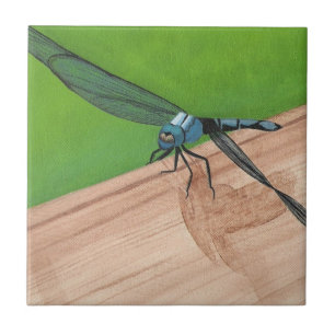 Blå Dragonfly-Insekt på en tågplan Kakelplatta