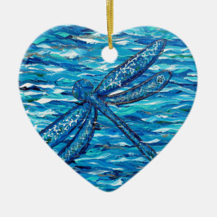 Blå Dragonfly-målning Julgransprydnad Keramik