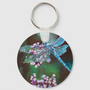 Blå Dragonfly som vilar på Vild vitlök Nyckelring
