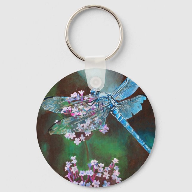 Blå Dragonfly som vilar på Vild vitlök Nyckelring (Framsida)