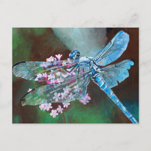 Blå Dragonfly som vilar på Vild vitlök Vykort