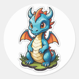 Blå dragskylt Tecknad - Fantasy Art Runt Klistermärke