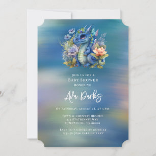 Blå drak pojke baby shower inbjudningar
