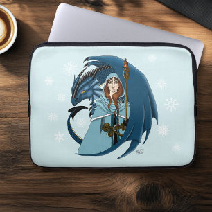 Blå Drak-Sorceress Snöflingor Laptop Fodral