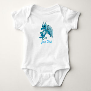 Blå drak tecknad baby bodysuit t shirt