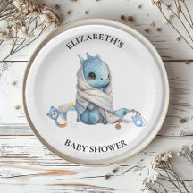Blå Drak Vattenfärg Baby Shower