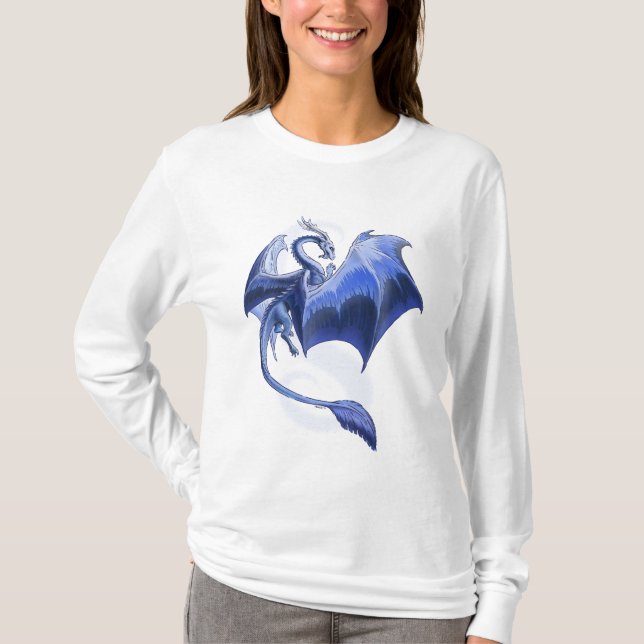 Blå drake av Vinter Fantasy Art T-shirt (Framsida)