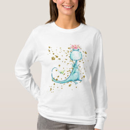 *~* Blå drake Dinosauer Flowers Glitter T Shirt