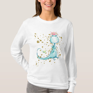 *~* Blå drake Dinosauer Flowers Glitter T Shirt