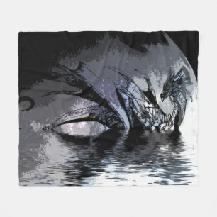 Blå drake och Måne Illustration Fleece Blanket