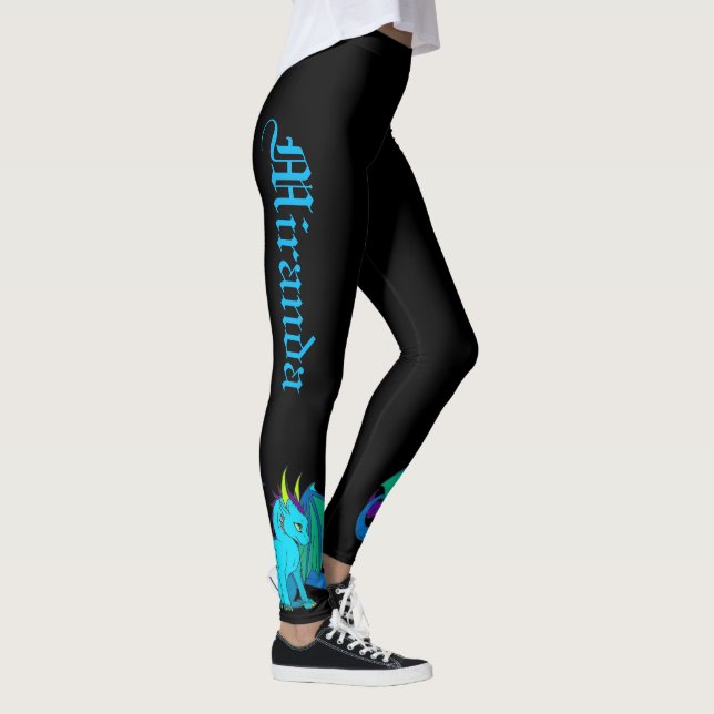 Blå draken Baby svart ditt namn i gotisk text Leggings (Höger)