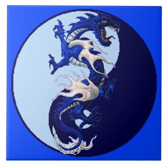 Blå draken Yin Yang Kakelplatta (Framsidan)