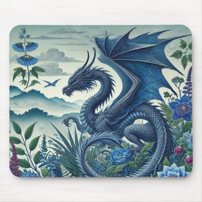 Blå drakmapa | Fantasy-Inspired Desk Musmatta (Framsidan)